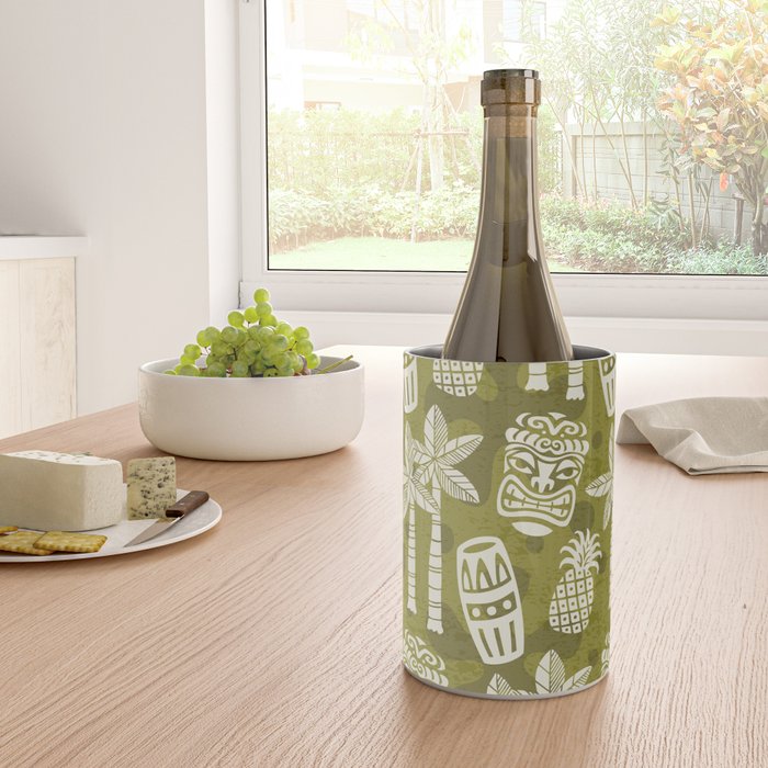Retro Mid Century Modern Tiki Pattern 523 Olive Green Wine Chiller Gallery Image 4