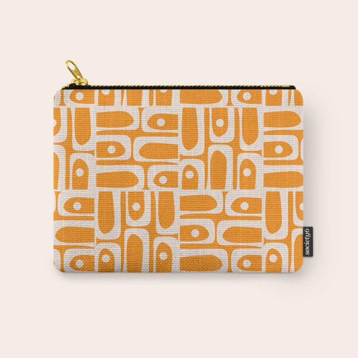 Mid Century Modern Piquet Abstract Multi Pattern in Light Pumpkin Orange Carry All Pouch Gallery Image 1
