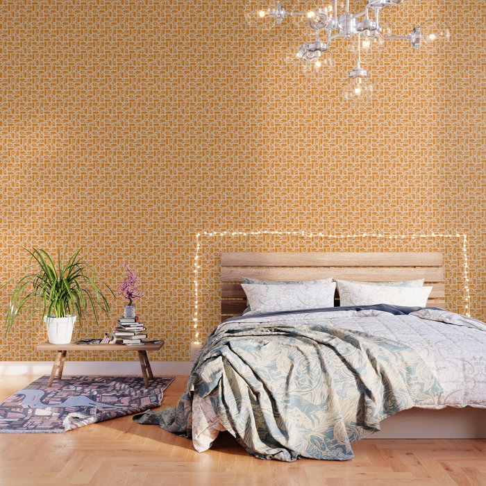 Mid Century Modern Piquet Abstract Multi Pattern in Light Pumpkin Orange Wallpaper Gallery Image 3