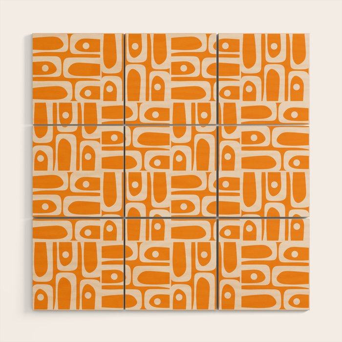 Mid Century Modern Piquet Abstract Multi Pattern in Light Pumpkin Orange Wood Wall Art Gallery Image 1