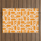 Mid Century Modern Piquet Abstract Multi Pattern in Light Pumpkin Orange Outdoor Rug Gallery Image 1