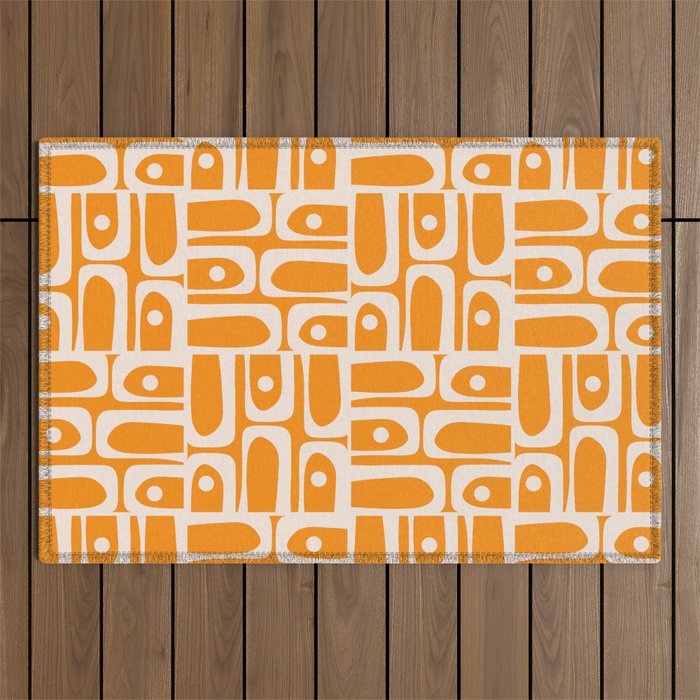 Mid Century Modern Piquet Abstract Multi Pattern in Light Pumpkin Orange Outdoor Rug Gallery Image 1