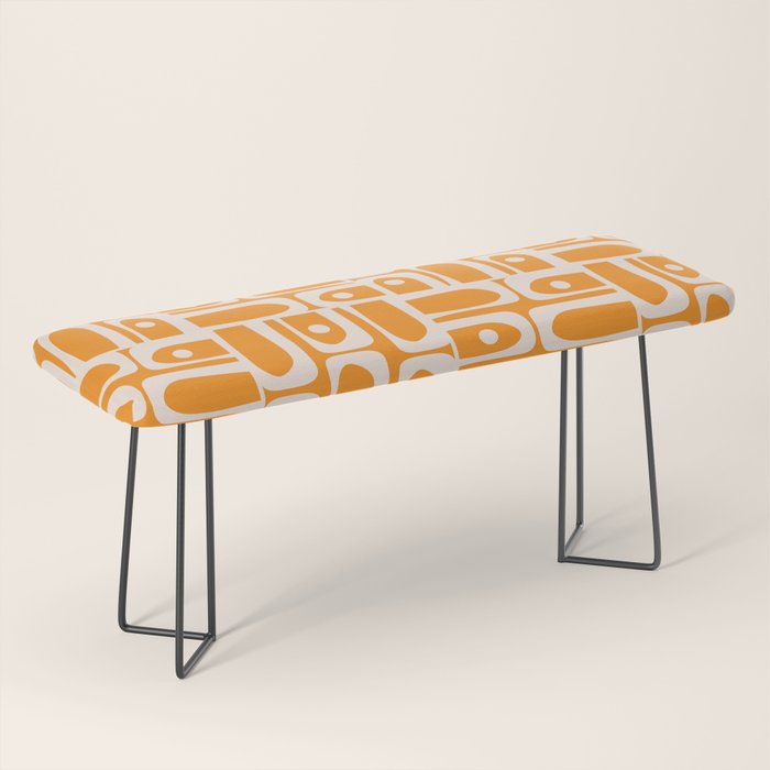 Mid Century Modern Piquet Abstract Multi Pattern in Light Pumpkin Orange Bench Gallery Image 1