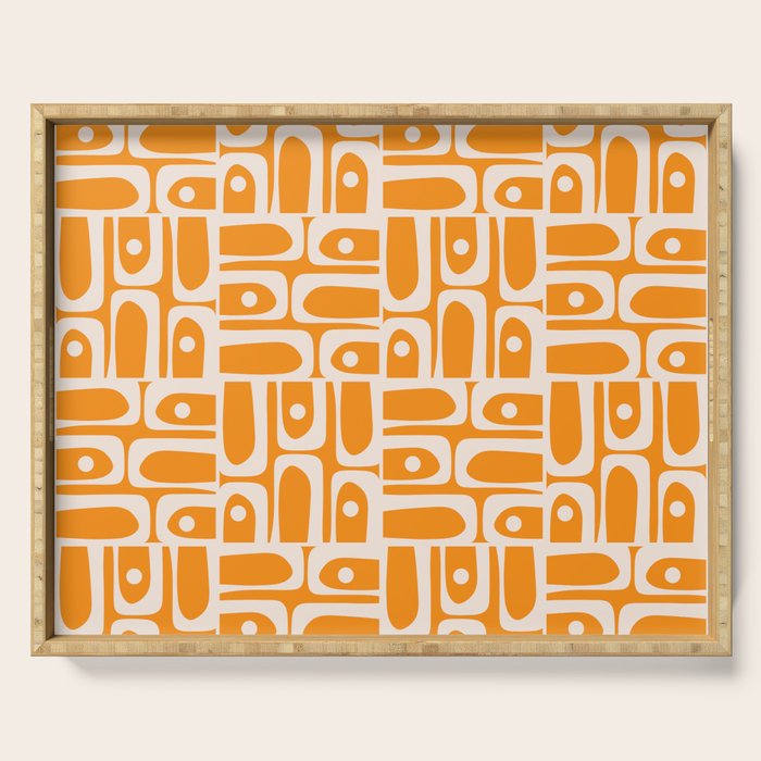 Mid Century Modern Piquet Abstract Multi Pattern in Light Pumpkin Orange Serving Tray Gallery Image 1