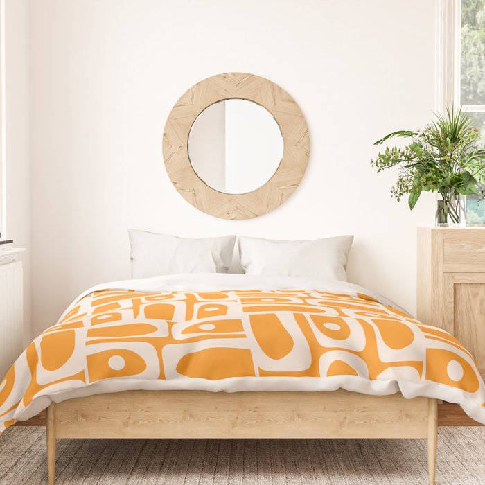 Mid Century Modern Piquet Abstract Multi Pattern in Light Pumpkin Orange Duvet Cover Gallery Image 3