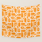 Mid Century Modern Piquet Abstract Multi Pattern in Light Pumpkin Orange Wall Tapestry Gallery Image 4
