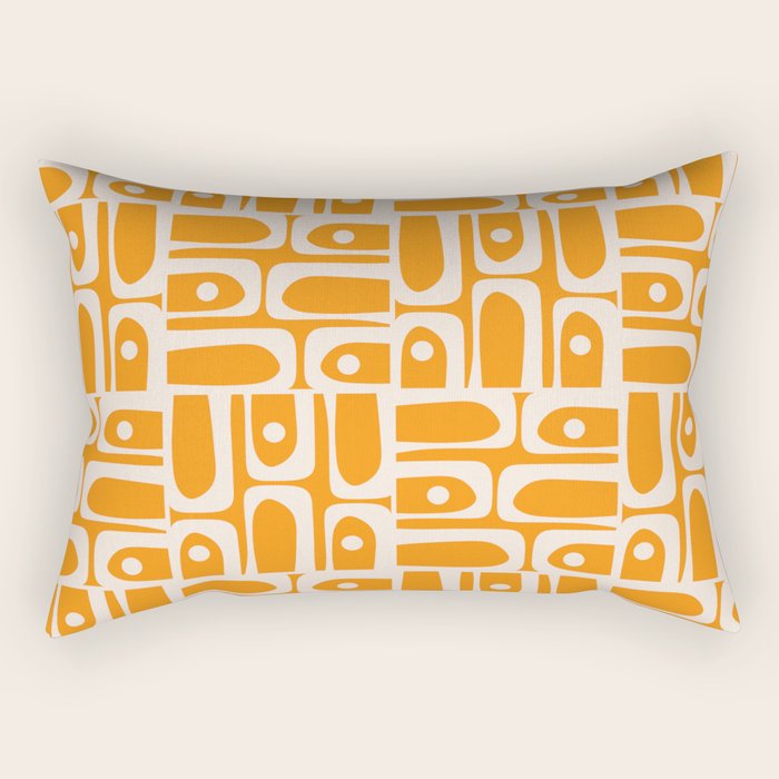 Mid Century Modern Piquet Abstract Multi Pattern in Light Pumpkin Orange Rectangular Pillow Gallery Image 2