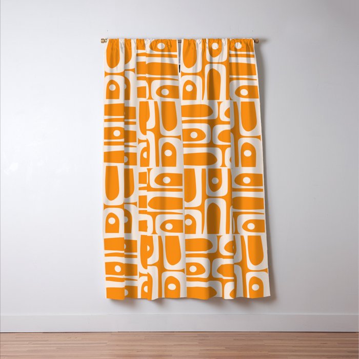 Mid Century Modern Piquet Abstract Multi Pattern in Light Pumpkin Orange Window Curtain Gallery Image 3