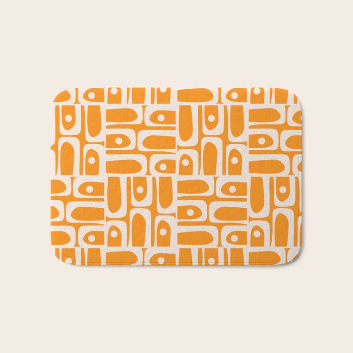 Mid Century Modern Piquet Abstract Multi Pattern in Light Pumpkin Orange Bath Mat Gallery Image 1