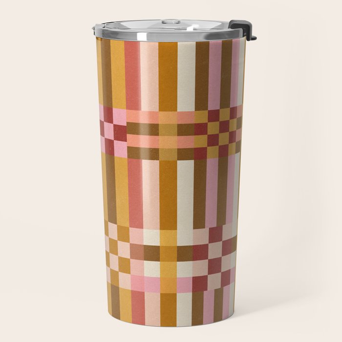 Woven Checks and Stripes - Harvest Gold Travel Mug Gallery Image 2