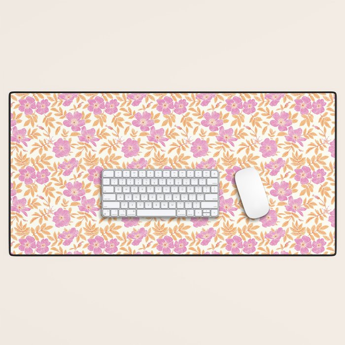 Wild Mountain Roses - sunset pink and orange  Desk Mat Gallery Image 1