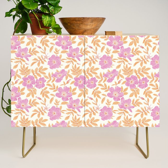 Wild Mountain Roses - sunset pink and orange  Credenza Gallery Image 1