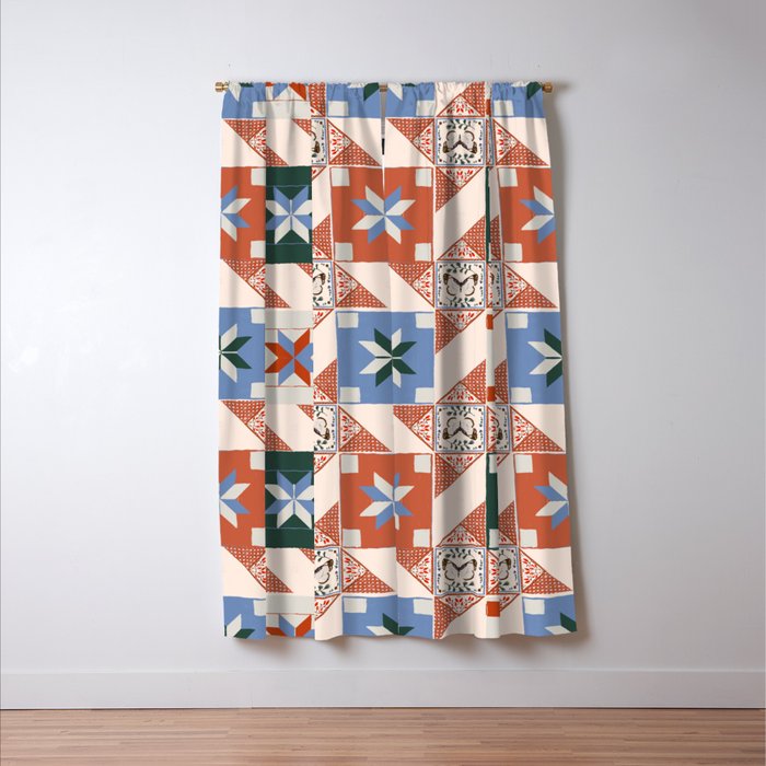 Vintage Quilt Block Pattern Window Curtain Gallery Image 3