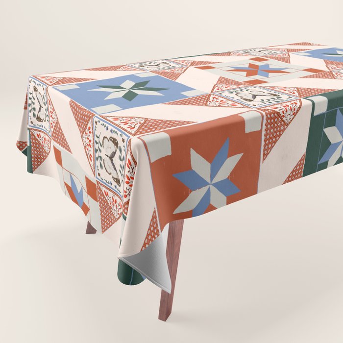 Vintage Quilt Block Pattern Tablecloth Gallery Image 1