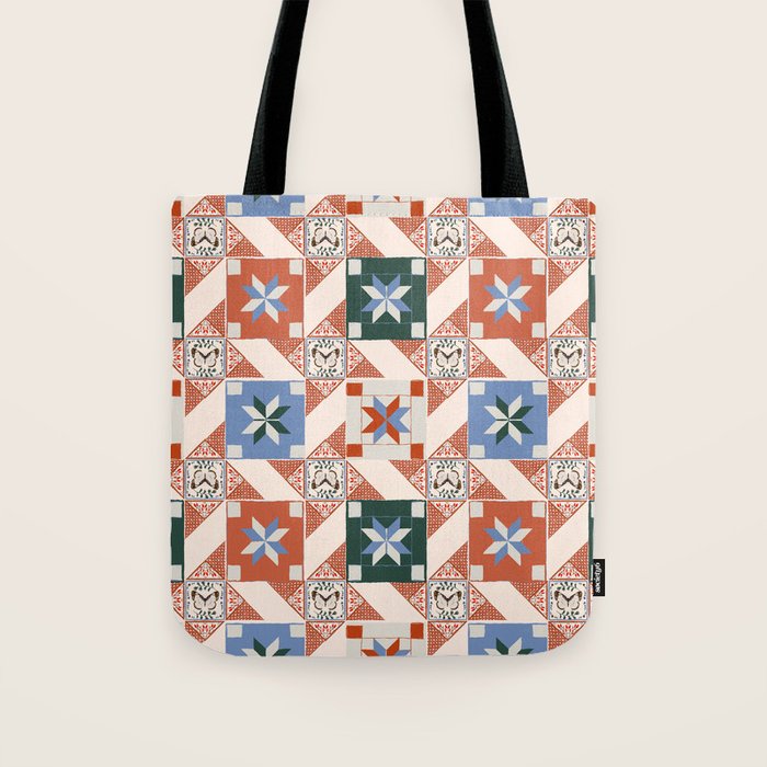 Vintage Quilt Block Pattern Tote Bag Gallery Image 1