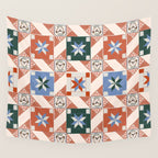 Vintage Quilt Block Pattern Wall Tapestry Gallery Image 4