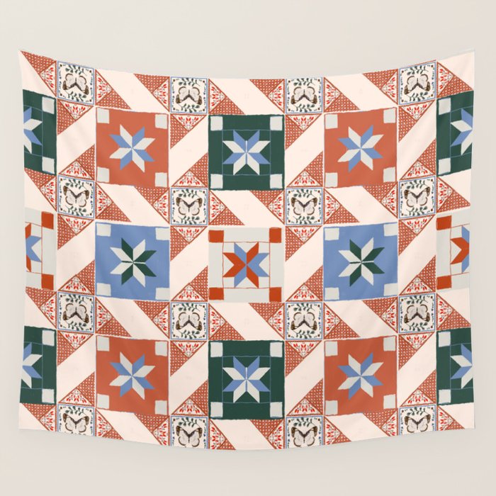 Vintage Quilt Block Pattern Wall Tapestry Gallery Image 4