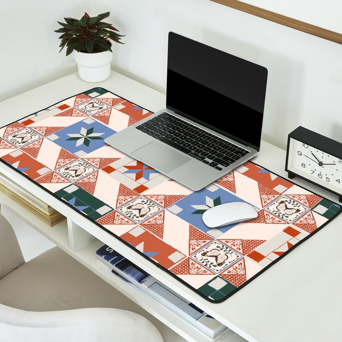 Vintage Quilt Block Pattern Desk Mat Gallery Image 2