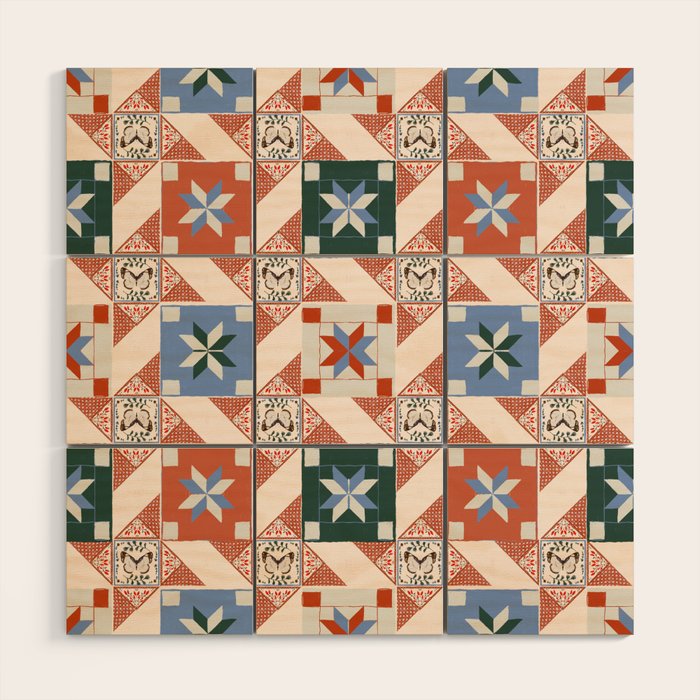 Vintage Quilt Block Pattern Wood Wall Art Gallery Image 1