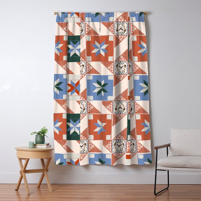 Vintage Quilt Block Pattern Window Curtain Gallery Image 1