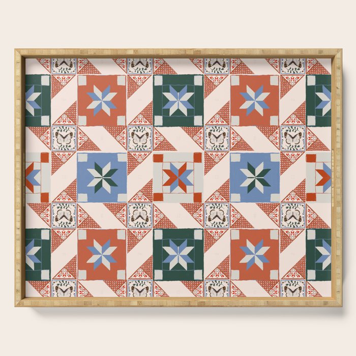 Vintage Quilt Block Pattern Serving Tray Gallery Image 1