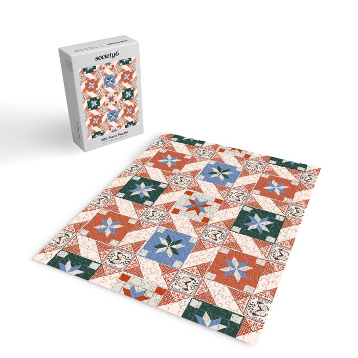 Vintage Quilt Block Pattern Jigsaw Puzzle Gallery Image 2
