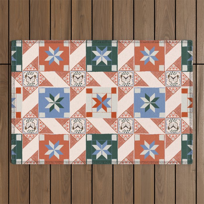 Vintage Quilt Block Pattern Outdoor Rug Gallery Image 1