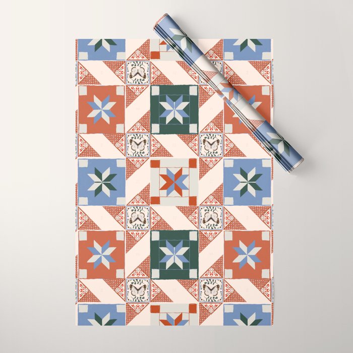 Vintage Quilt Block Pattern Wrapping Paper Gallery Image 1
