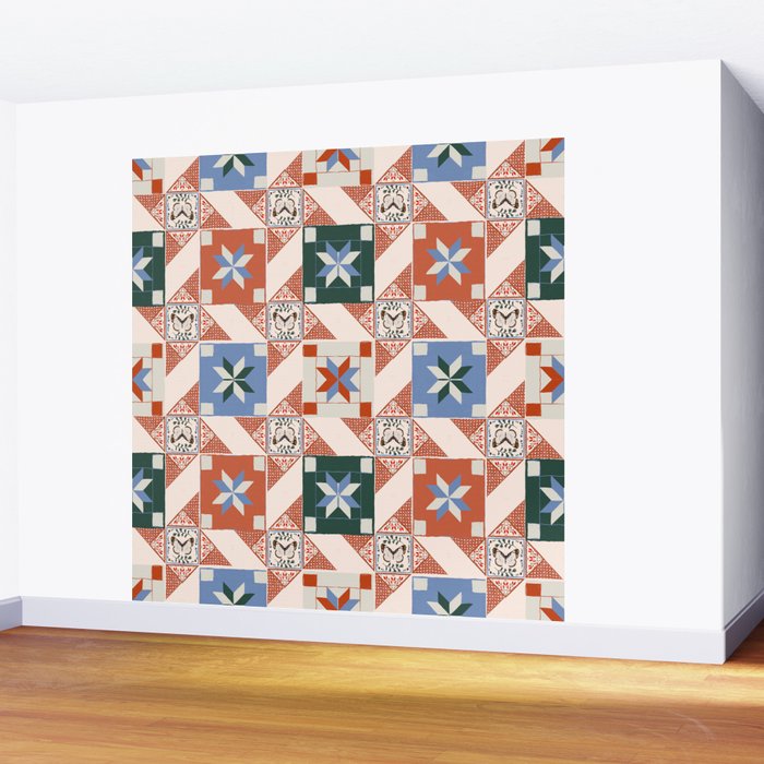 Vintage Quilt Block Pattern Wall Mural Gallery Image 2