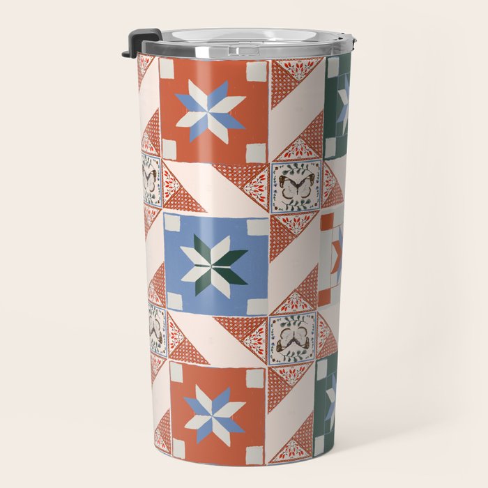 Vintage Quilt Block Pattern Travel Mug Gallery Image 3