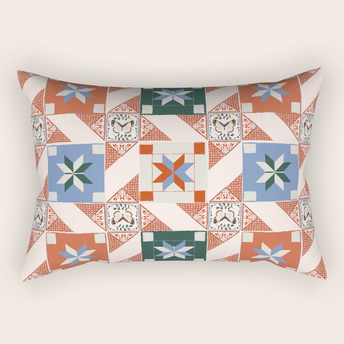 Vintage Quilt Block Pattern Rectangular Pillow Gallery Image 2