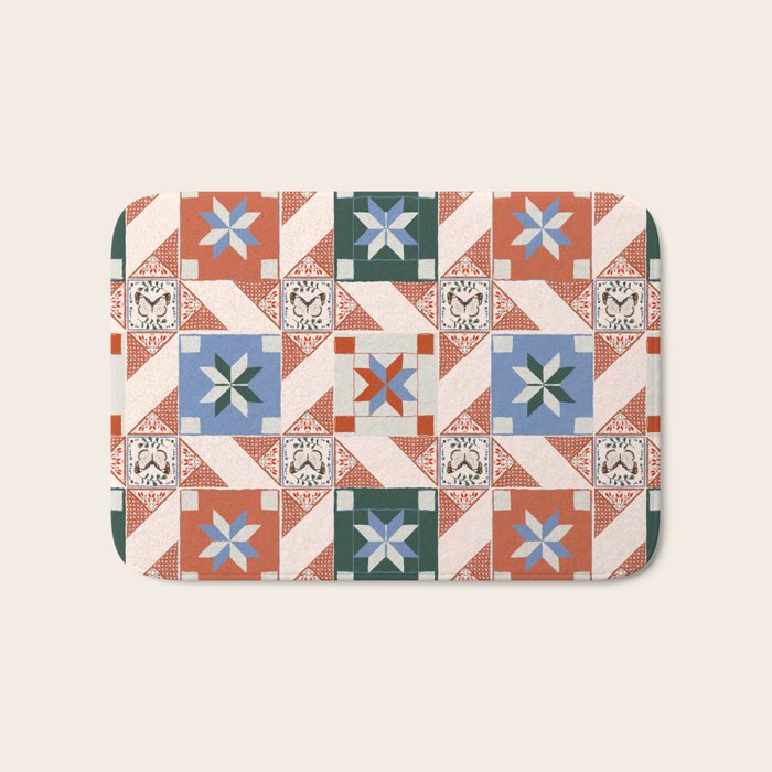 Vintage Quilt Block Pattern Bath Mat Gallery Image 1