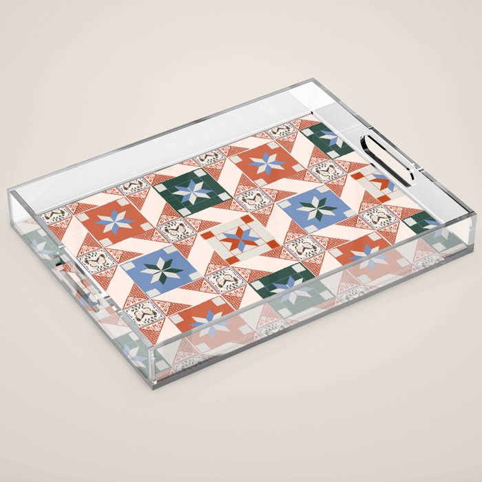Vintage Quilt Block Pattern Acrylic Tray Gallery Image 1