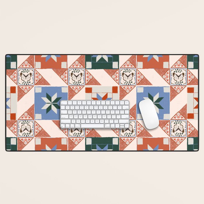 Vintage Quilt Block Pattern Desk Mat Gallery Image 1