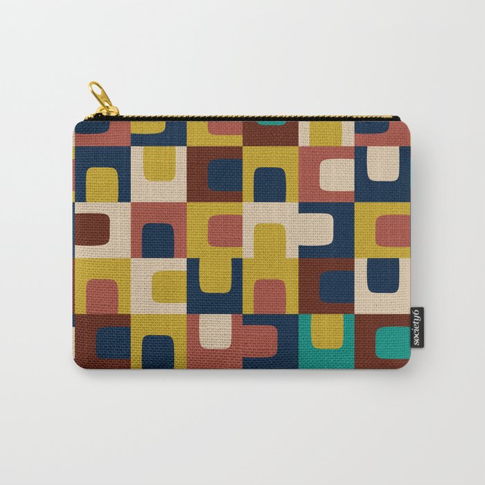 Mid Century Modern Concordance Blue Rust Mustard Geometric Pattern Carry All Pouch Gallery Image 1