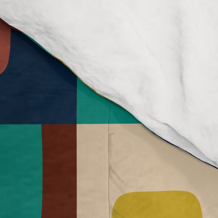 Mid Century Modern Concordance Blue Rust Mustard Geometric Pattern Comforter Gallery Image 4