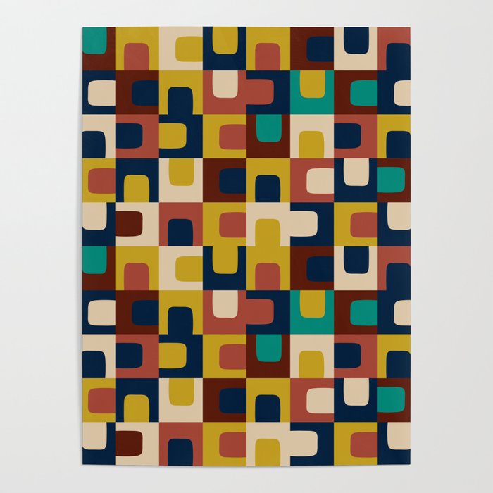 Mid Century Modern Concordance Blue Rust Mustard Geometric Pattern Poster Gallery Image 4