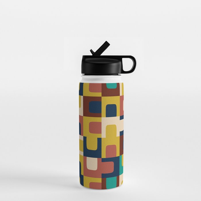 Mid Century Modern Concordance Blue Rust Mustard Geometric Pattern Water Bottle Gallery Image 1
