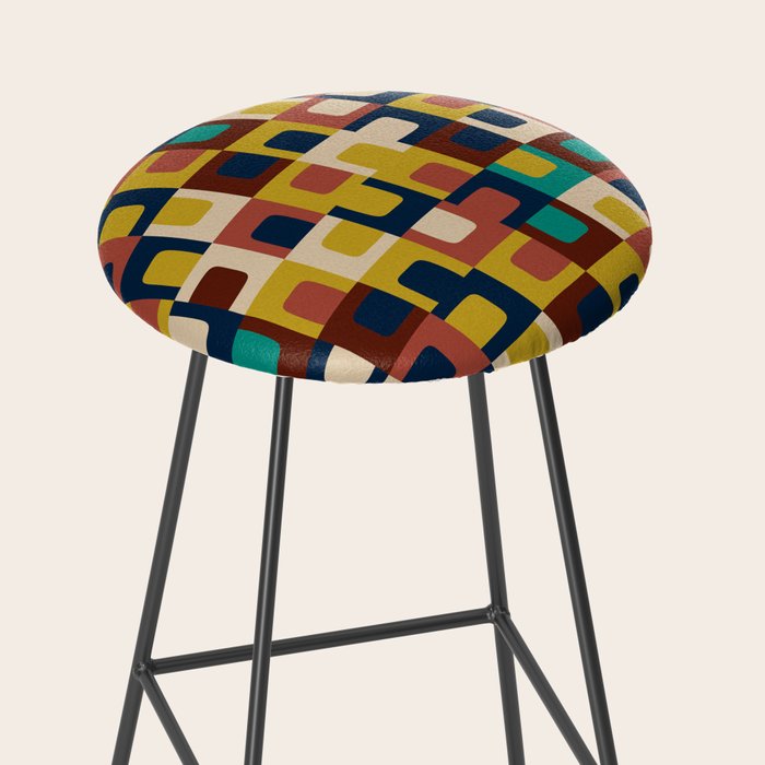Mid Century Modern Concordance Blue Rust Mustard Geometric Pattern Stool Gallery Image 2