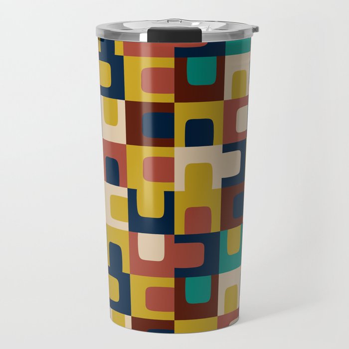 Mid Century Modern Concordance Blue Rust Mustard Geometric Pattern Travel Mug Gallery Image 1