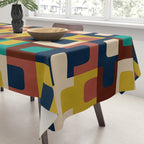 Mid Century Modern Concordance Blue Rust Mustard Geometric Pattern Tablecloth Gallery Image 3