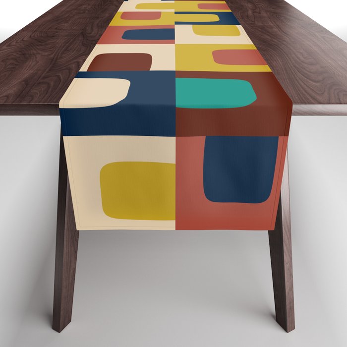 Mid Century Modern Concordance Blue Rust Mustard Geometric Pattern Table Runner Gallery Image 1
