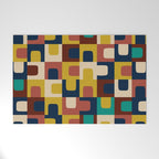 Mid Century Modern Concordance Blue Rust Mustard Geometric Pattern Welcome Mat Gallery Image 1