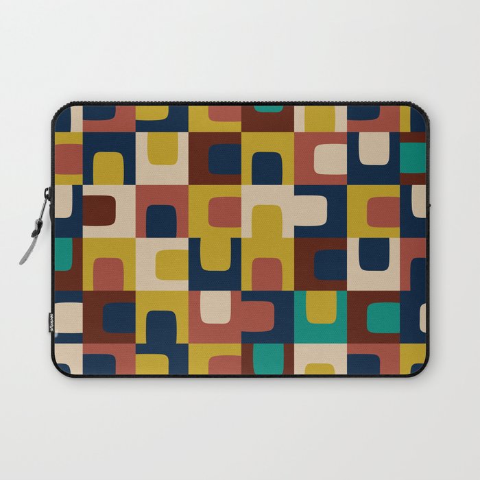 Mid Century Modern Concordance Blue Rust Mustard Geometric Pattern Laptop Sleeve Gallery Image 1