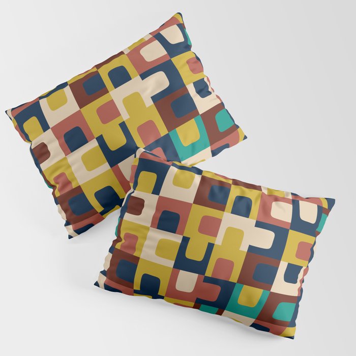 Mid Century Modern Concordance Blue Rust Mustard Geometric Pattern Pillow Sham Gallery Image 1