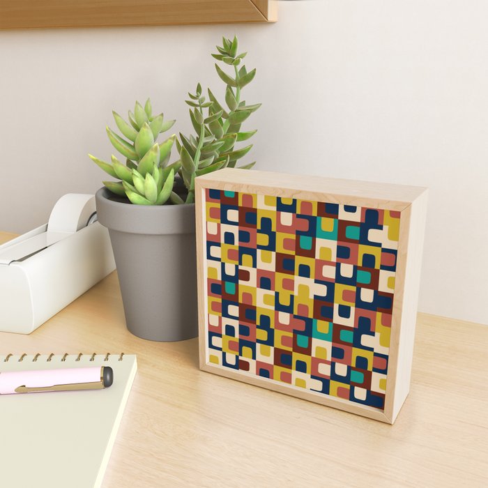 Mid Century Modern Concordance Blue Rust Mustard Geometric Pattern Mini Art Print Gallery Image 2