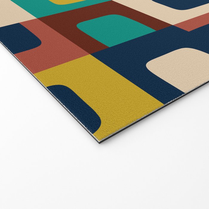 Mid Century Modern Concordance Blue Rust Mustard Geometric Pattern Welcome Mat Gallery Image 2