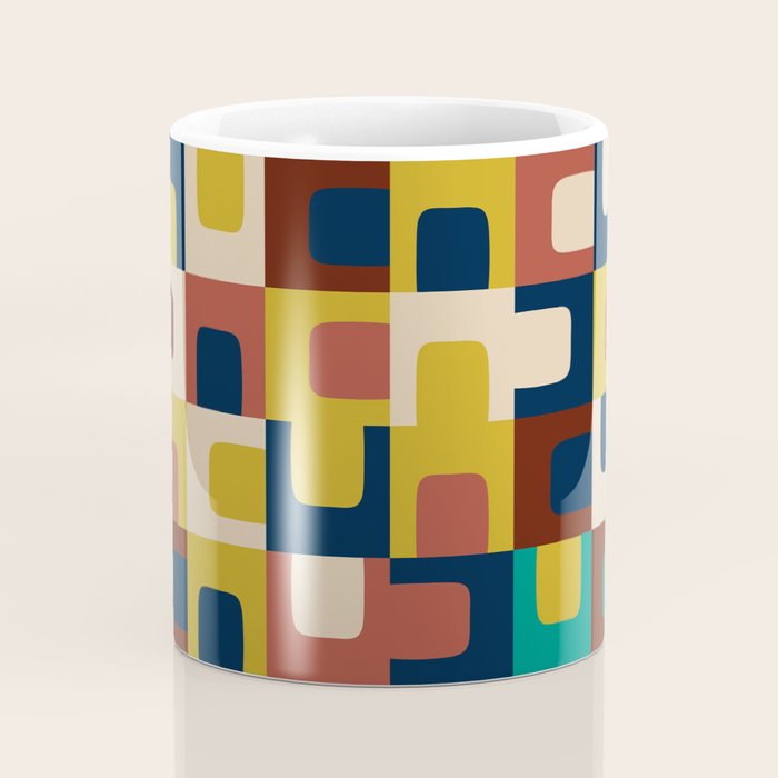 Mid Century Modern Concordance Blue Rust Mustard Geometric Pattern Coffee Mug Gallery Image 4