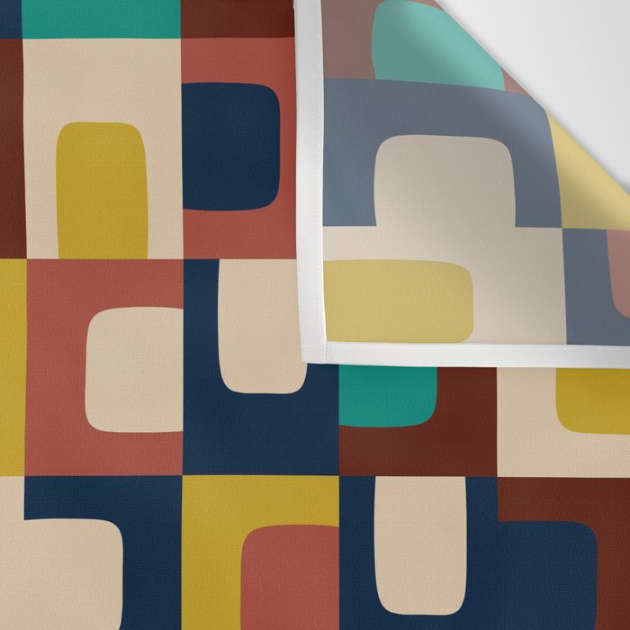 Mid Century Modern Concordance Blue Rust Mustard Geometric Pattern Wall Tapestry Gallery Image 3