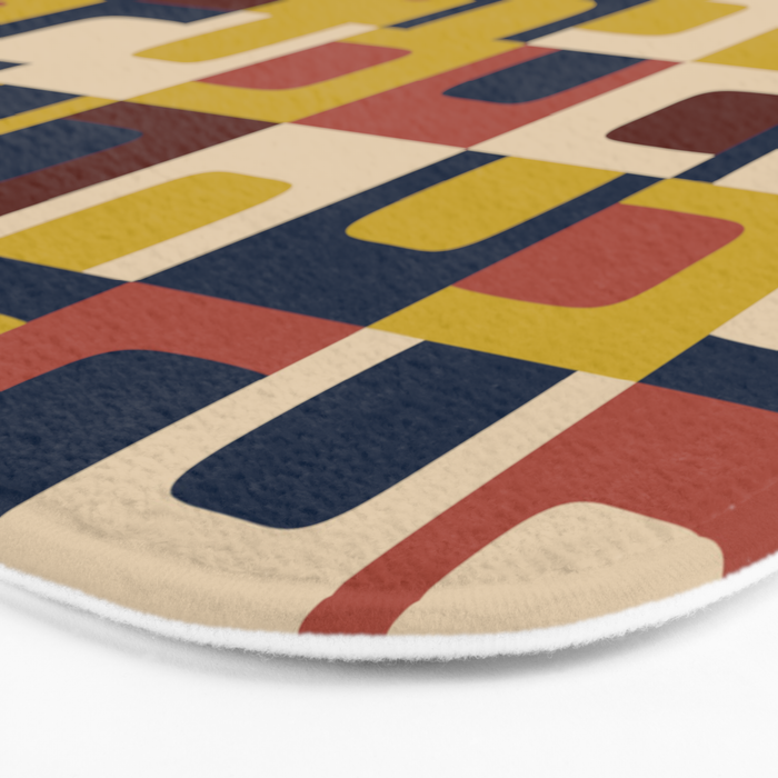 Mid Century Modern Concordance Blue Rust Mustard Geometric Pattern Bath Mat Gallery Image 3